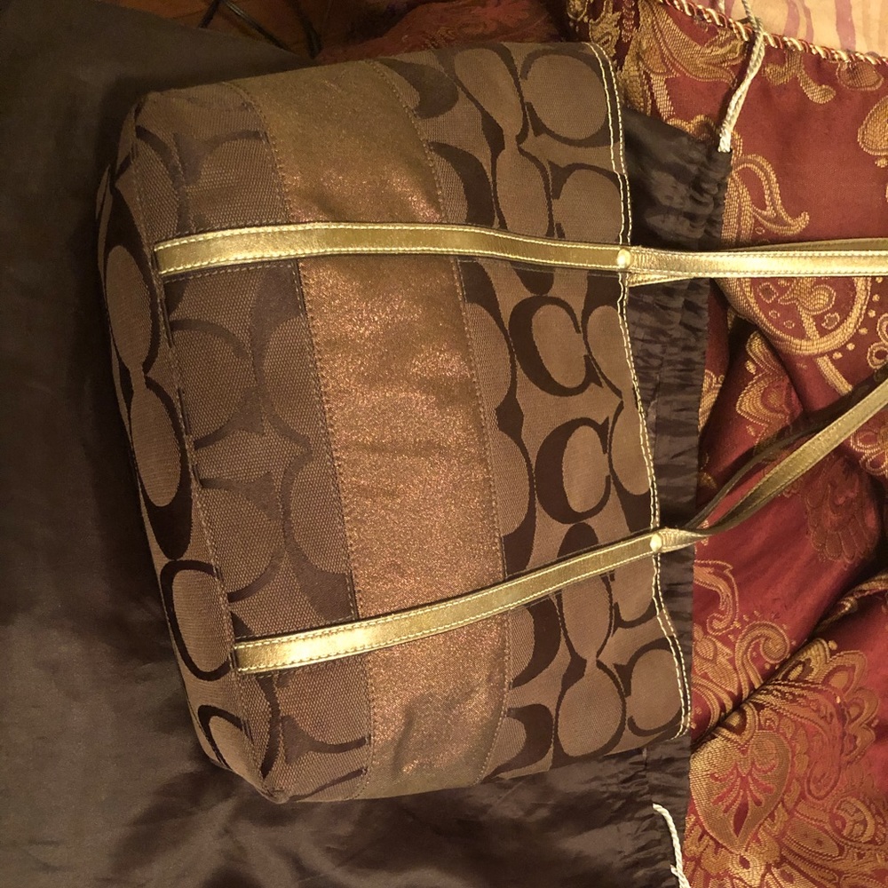 Coach jacquard chocolate brown tote bag